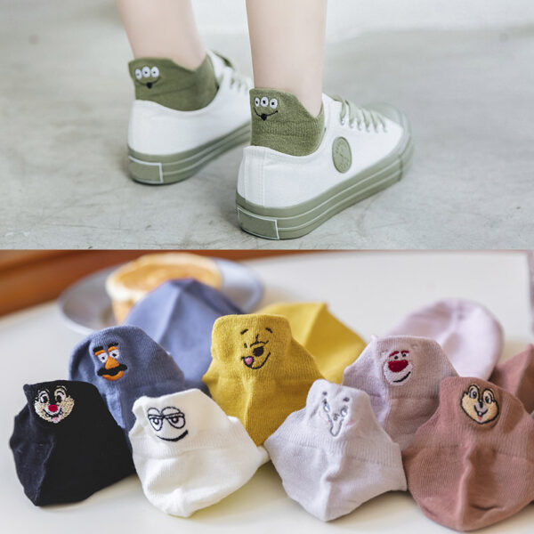 Heel embroidered cartoon shallow mouth socks