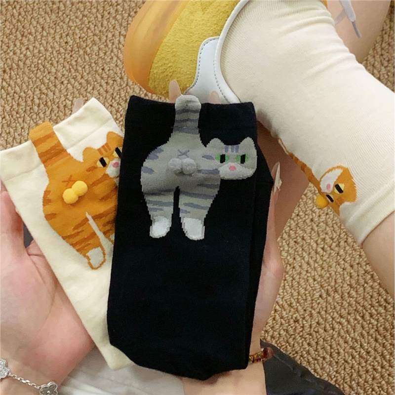 Cute Cat Socks With Balls Summer Breathable Soft Cotton Socks Funny Cotton Sock Middle Tube Girl Women Novelty Sport Socks - Image 5