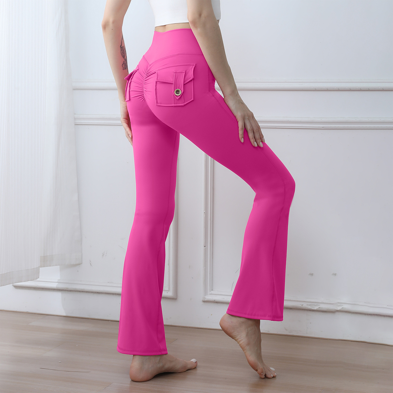 Women'S High-Waisted Cargo Pocket Peach Butt Yoga Pants For - Image 2